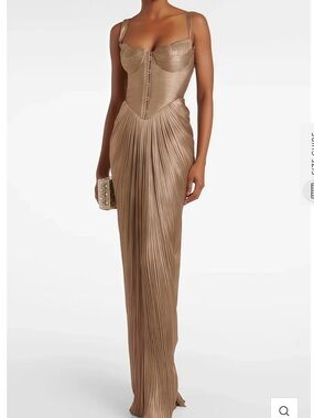 Miss Rosier Bronze Pleated Corset Maxi Dress NWT